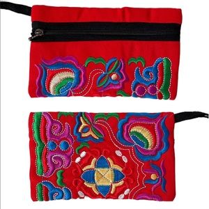 Boho Style Embroidered Wristlet Clutch